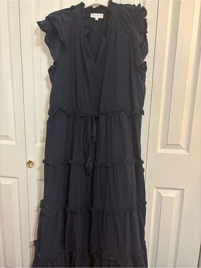 Gibson Latimer 100% Cotton- navy ruffle-tiered maxi dress